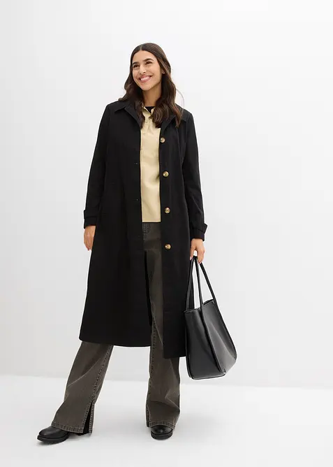 Kuitlange jas in trenchcoat stijl met afneembare capuchon, bonprix