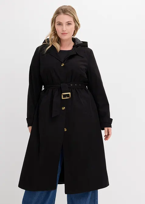 Kuitlange jas in trenchcoat stijl met afneembare capuchon, bonprix