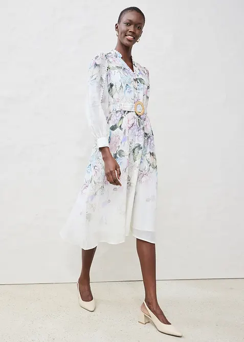 Ramie midi jurk (2-delige set met riem), bonprix