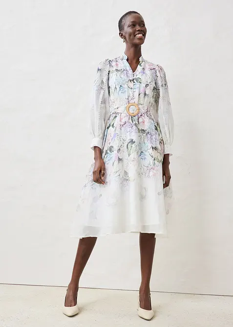 Ramie midi jurk (2-delige set met riem), bonprix