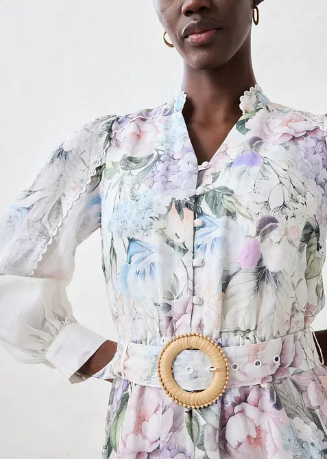 Ramie midi jurk (2-delige set met riem), bonprix