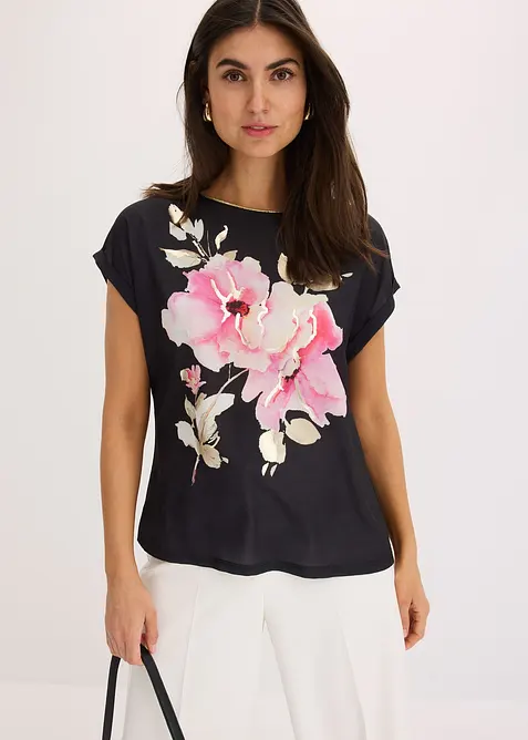 Shirt met geweven inzetstuk, bonprix