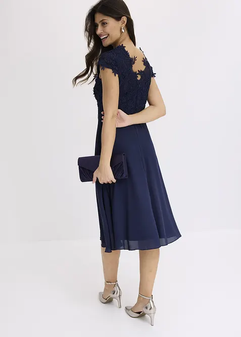 Midi jurk van delicate tule met kant, bonprix