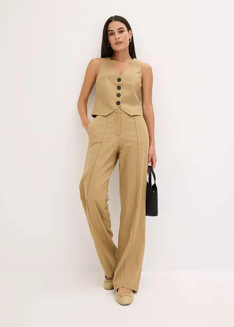 High waist bandplooibroek met linnen, bonprix