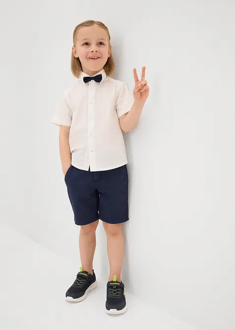 Overhemd met korte mouwen en strikje van puur katoen (2-dlg. set), bonprix