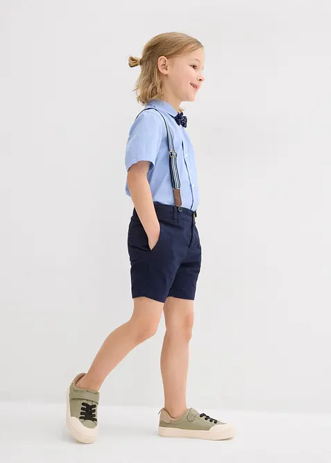 Overhemd met korte mouwen, chino bermuda, bretels en vlinderdas (4-dlg. set), bonprix