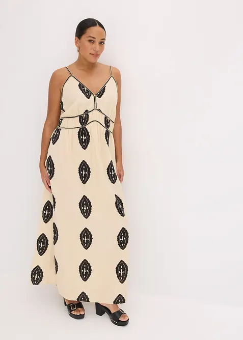 Gedessineerde maxi jurk in een luchtige linnenmix, bonprix