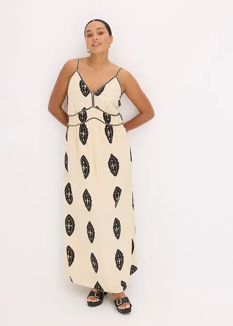 Gedessineerde maxi jurk in een luchtige linnenmix, bonprix