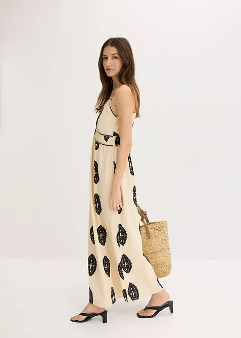Gedessineerde maxi jurk in een luchtige linnenmix, bonprix