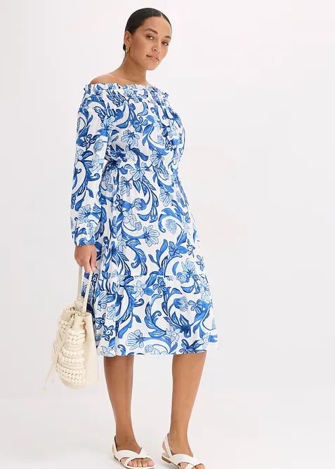 Carmen jurk van gestructureerde viscose, bonprix