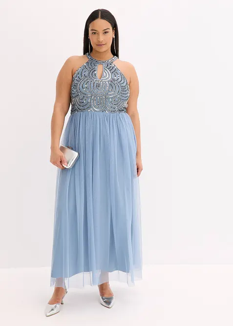 Maxi jurk met geborduurde pailletten, bonprix