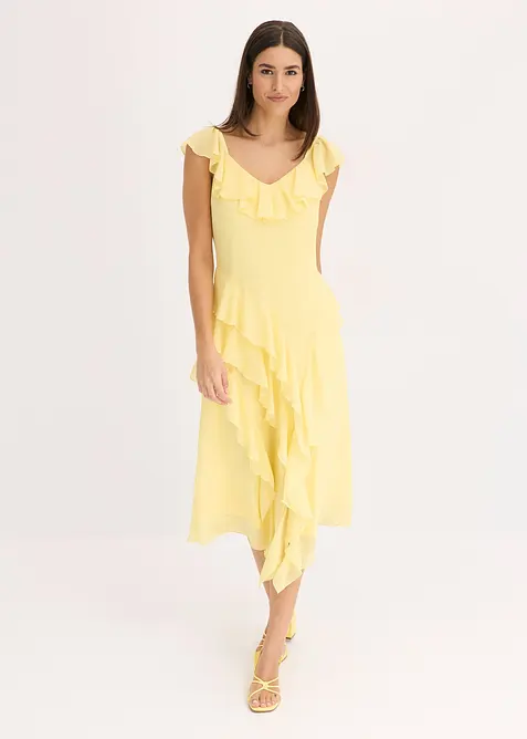 Maxi chiffon jurk met bandjes en volants, bonprix