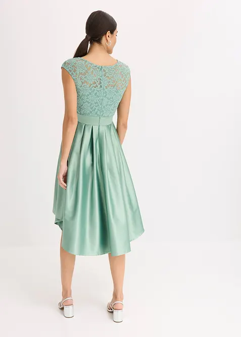 High-low jurk van glanzend satijn met kant, bonprix