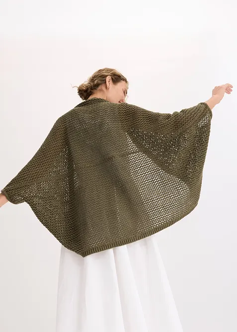 Ajour gebreide poncho met linnen, bonprix