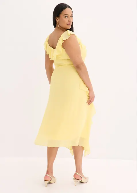 Maxi chiffon jurk met bandjes en volants, bonprix