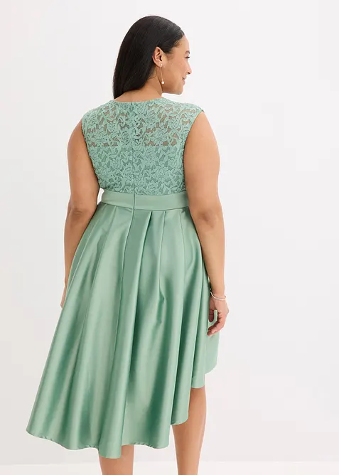 High-low jurk van glanzend satijn met kant, bonprix