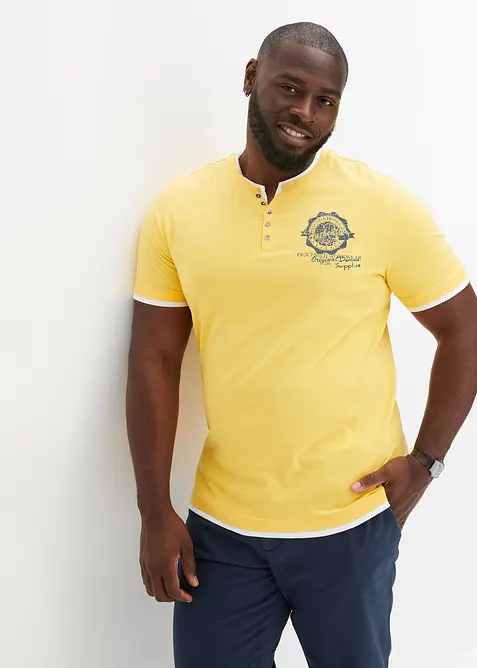 Henley shirt met korte mouwen (set van 2), van biologisch katoen, bonprix