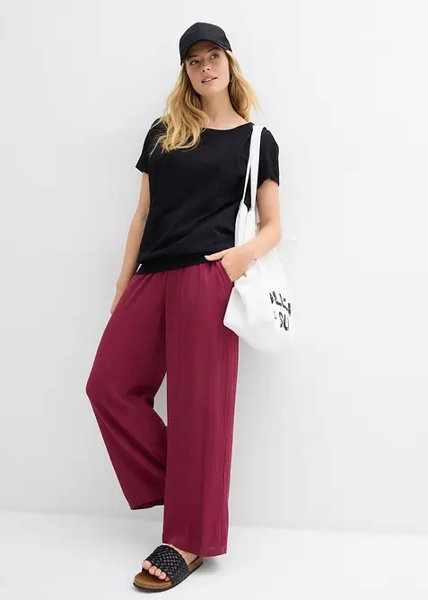 Shirt van effectgaren met gesmokte boord, bonprix