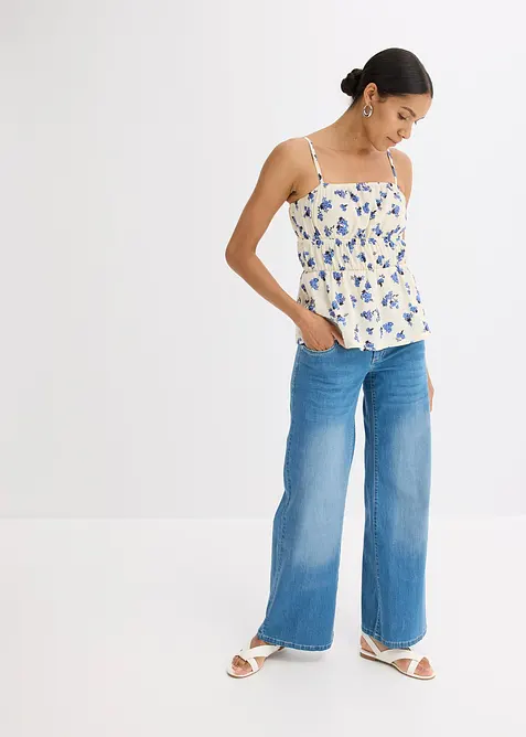 Top met spaghettibandjes van gestructureerde crèpe, bonprix