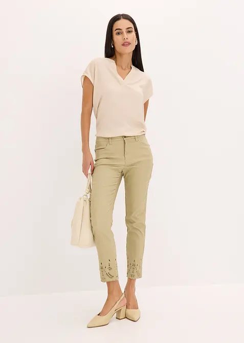 Stretch broek met broderie anglaise, bonprix