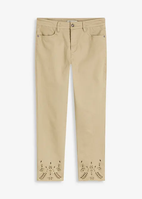 Stretch broek met broderie anglaise, bonprix