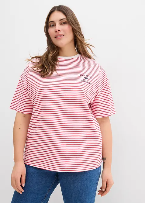 Gestreept T-shirt met borduursel, bonprix