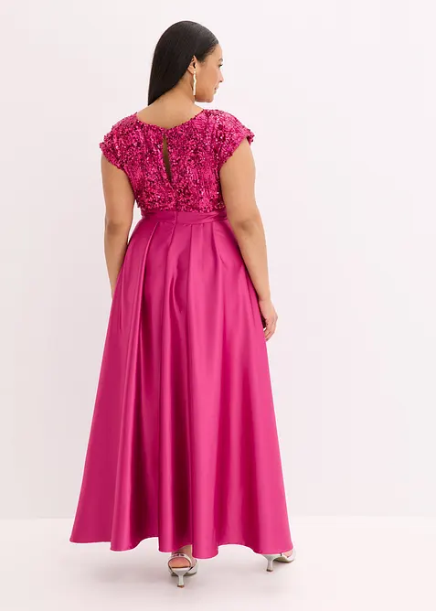 Maxi jurk van glanzend satijn met pailletten, bonprix