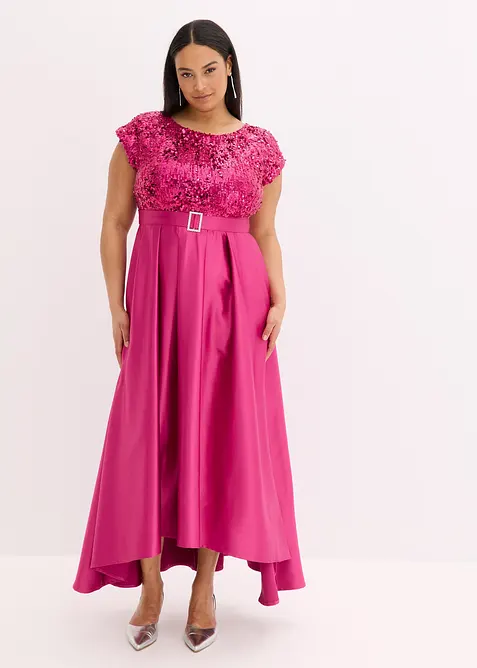 Maxi jurk van glanzend satijn met pailletten, bonprix