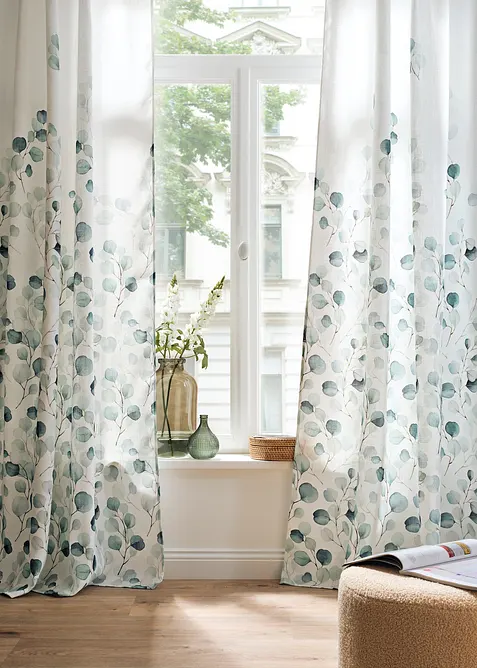 Gestructureerd gordijn met bloemenprint (1 stuk), bonprix