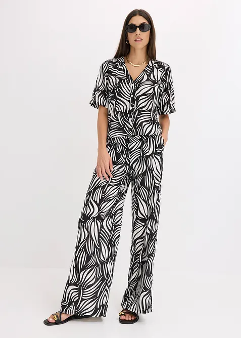 Blouse met korte mouwen in linnenlook, bonprix