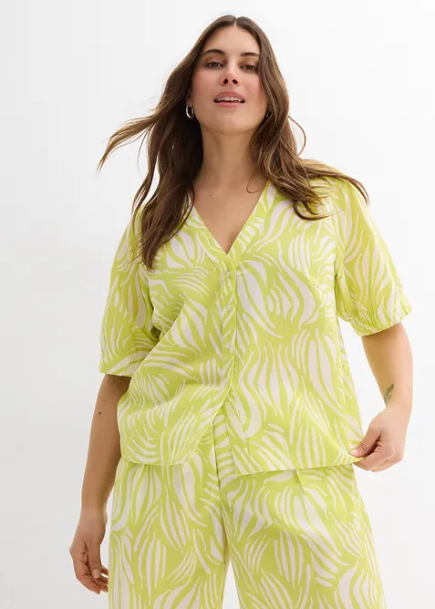 Blouse met korte mouwen in linnenlook, bonprix