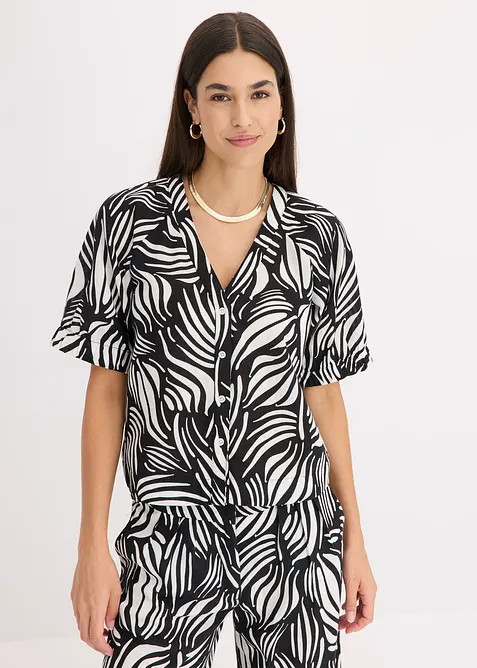 Blouse met korte mouwen in linnenlook, bonprix