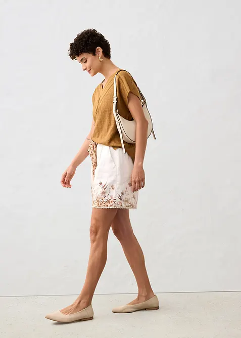 T-shirt van linnen met kant, bonprix