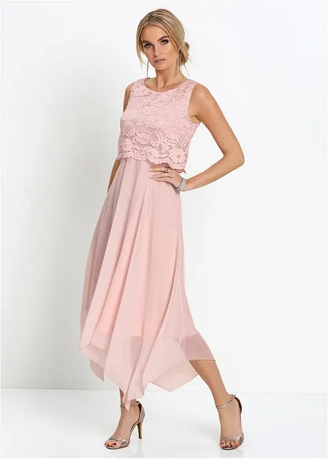 Premium chiffon midi jurk met kant, bonprix