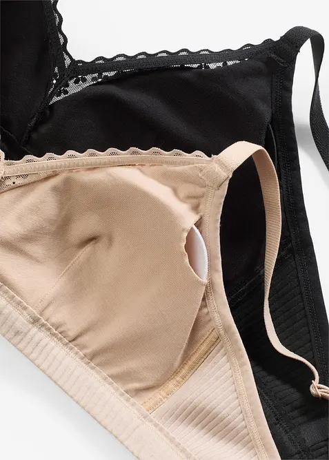 Bralette zonder beugels met gevulde cups en biologisch katoen (set van 2), bonprix