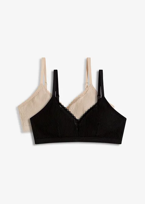 Bralette zonder beugels met gevulde cups en biologisch katoen (set van 2), bonprix