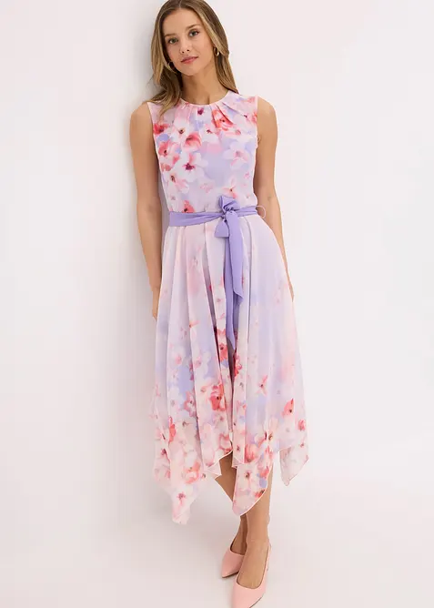 Chiffon jurk met een puntvormige zoom en striklint, bonprix