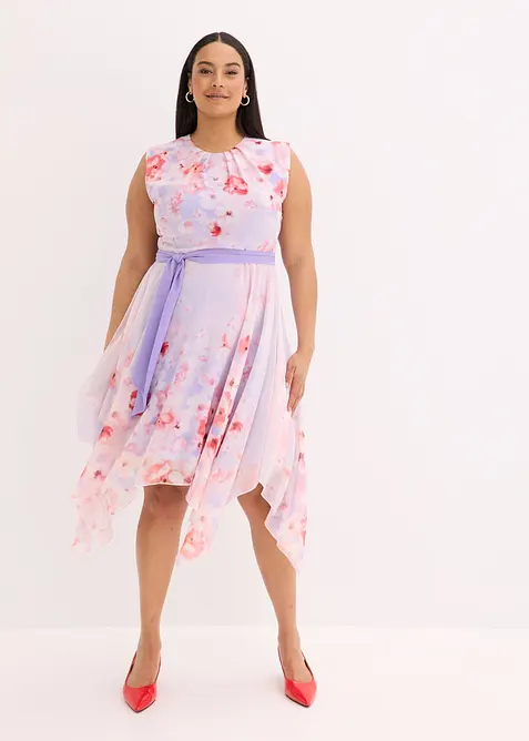 Chiffon jurk met een puntvormige zoom en striklint, bonprix