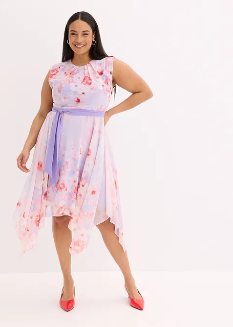 Chiffon jurk met een puntvormige zoom en striklint, bonprix