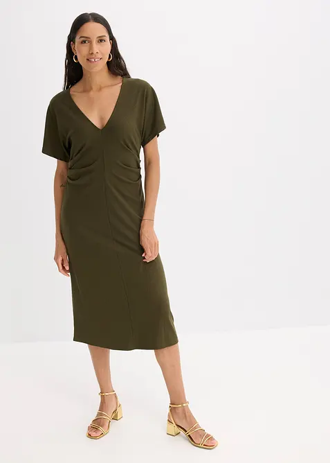 Geribde jersey jurk met zijsplitten, bonprix