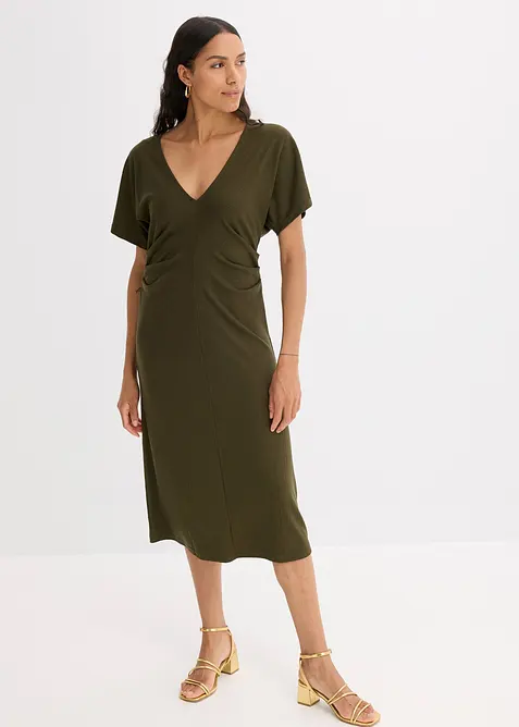 Geribde jersey jurk met zijsplitten, bonprix