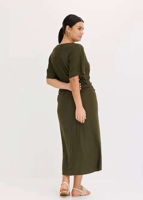 Geribde jersey jurk met zijsplitten, bonprix