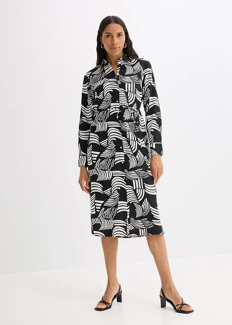 Gedessineerde blousejurk in een lichte linnenmix, bonprix