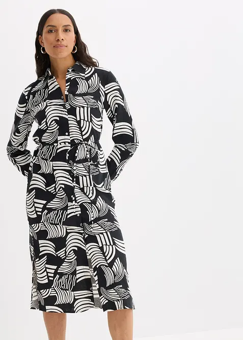 Gedessineerde blousejurk in een lichte linnenmix, bonprix