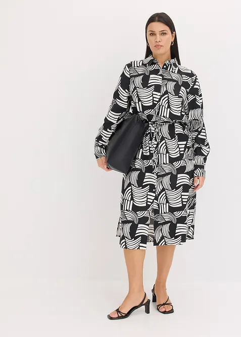 Gedessineerde blousejurk in een lichte linnenmix, bonprix