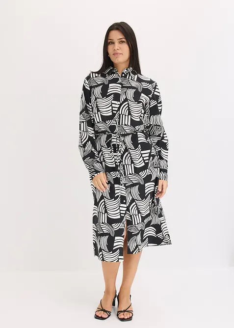 Gedessineerde blousejurk in een lichte linnenmix, bonprix