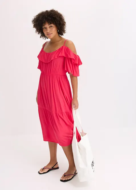 Jurk met volants van gestructureerde viscose, bonprix