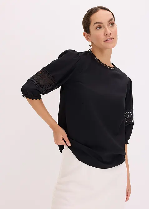 Blouse met korte mouwen en linnen, bonprix