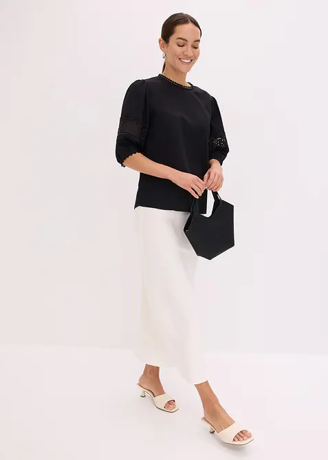 Blouse met korte mouwen en linnen, bonprix