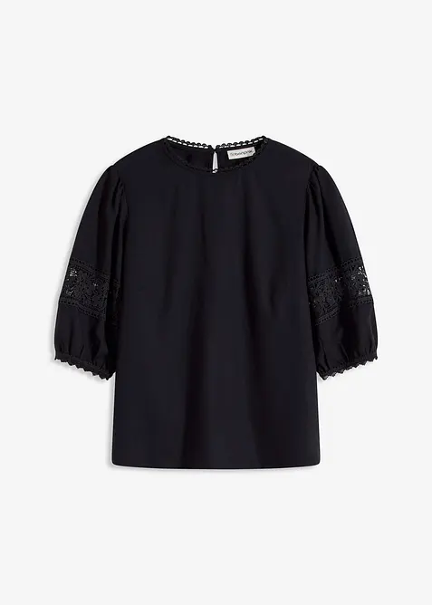 Blouse met korte mouwen en linnen, bonprix